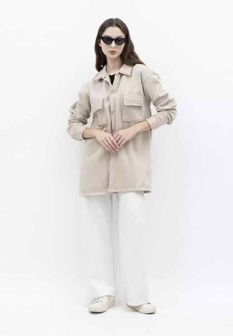 Houseofcuff Jaket Kemeja Casual Pria Wanita Unisex Soft Fleece Krem