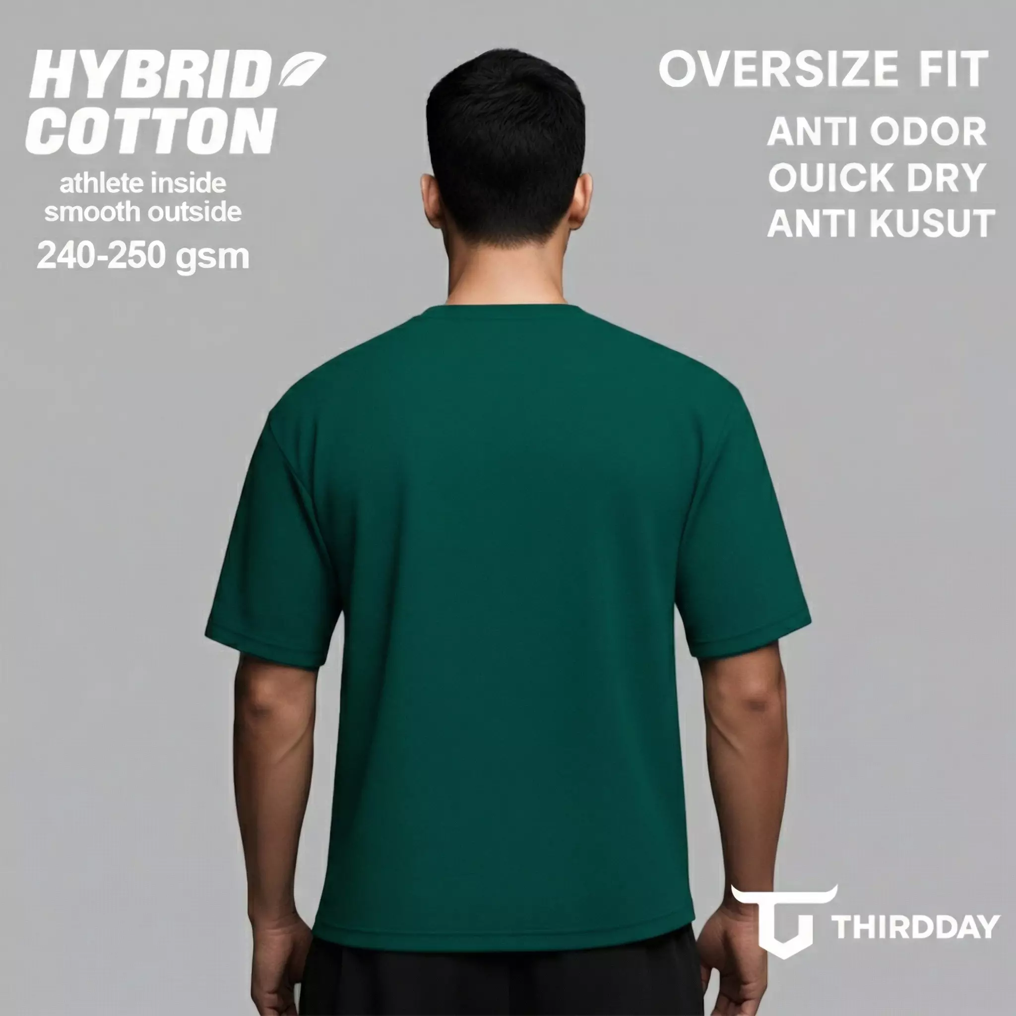 THIRDDAY Kaos Oversize Gym Tebal 250gsm Hybrid Cotton Polos hijau botol MTY92