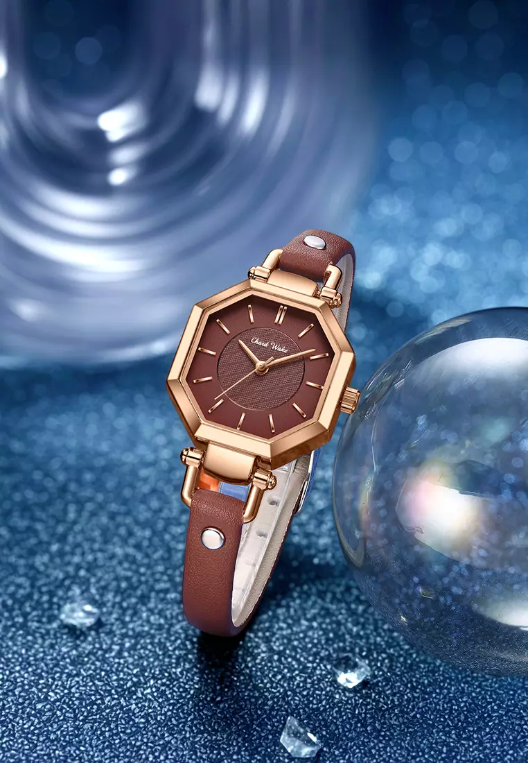 Jam Tangan Wanita Korea Anti Air Original Kuarsa Wanita Tali Kulit Jam Tangan Cewek Kotak Indah brown