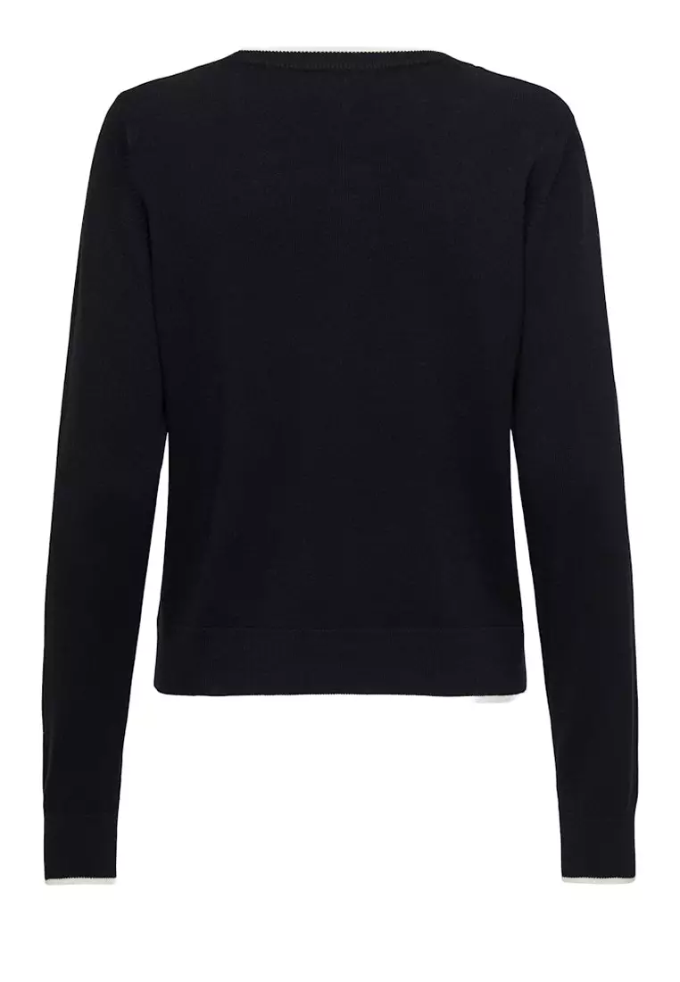 Long Sleeves V-Neck Contrast Knit Cardigan