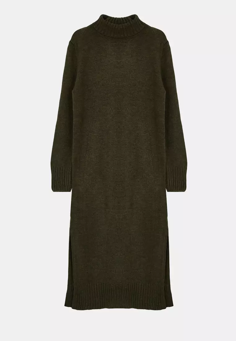 Khaki Midi Wide Fit Soft Texture Knitwear Dress