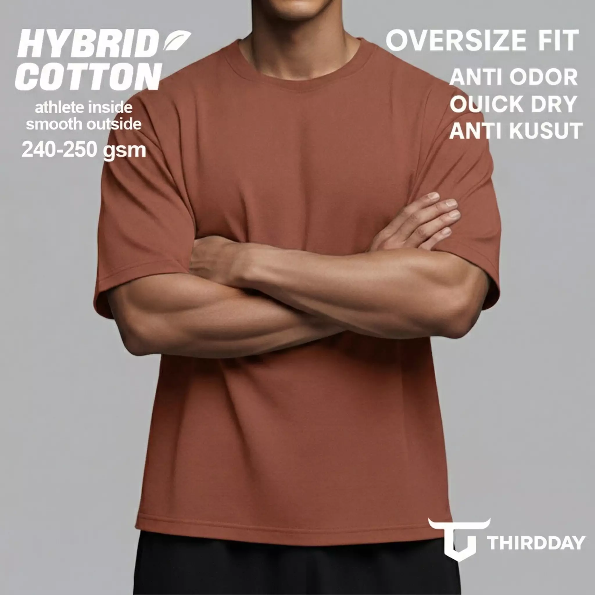 THIRDDAY Kaos Oversize Gym Tebal 250gsm Hybrid Cotton Polos arabian spice MTY97