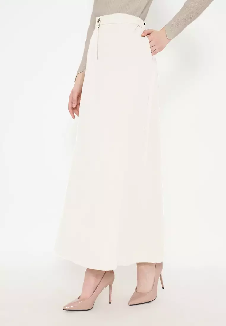 Skirt Basic A-Line Cream Linen Arlette By Brilliant Girl Warna Cream