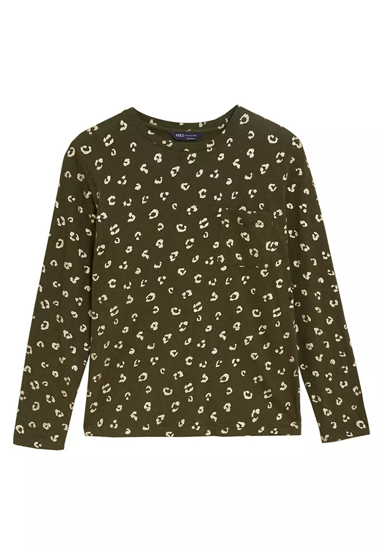 Pure Cotton Foil Print Crew Neck Top