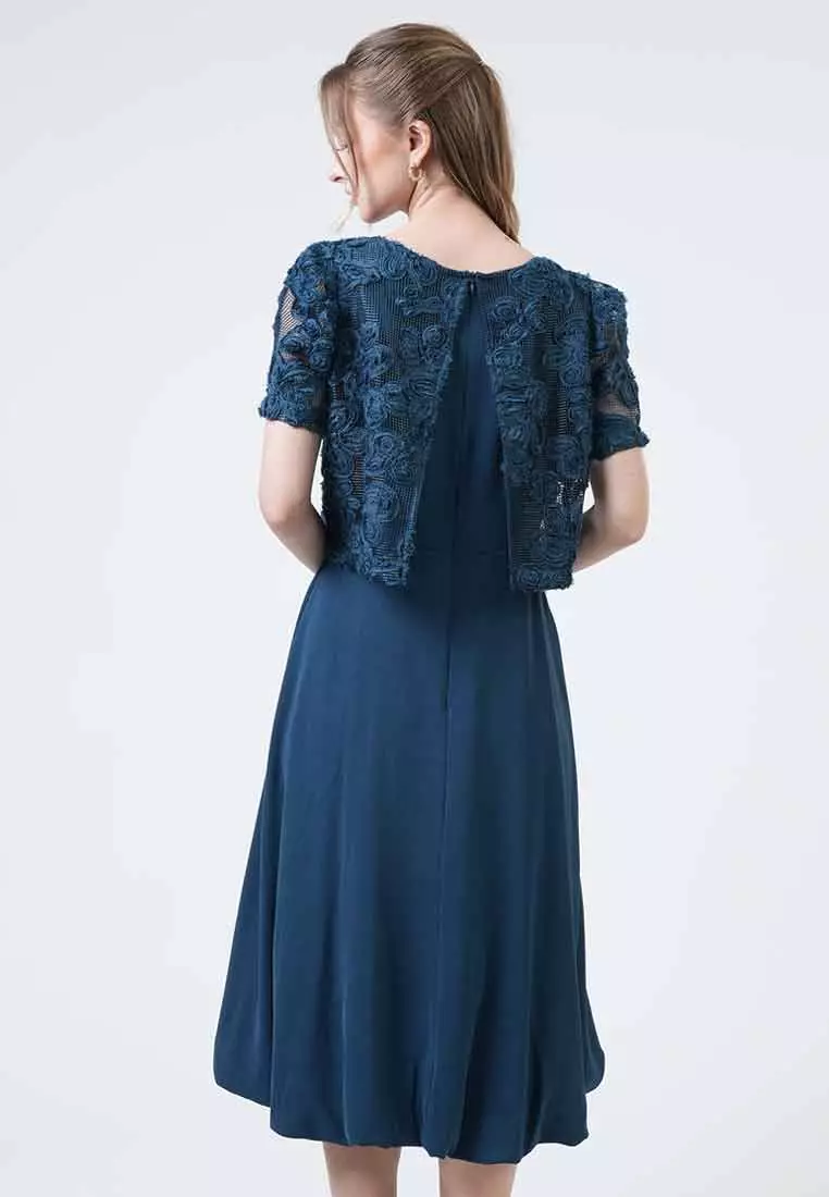 Hailey 3D Floral Appliqué Layered Midi Dress