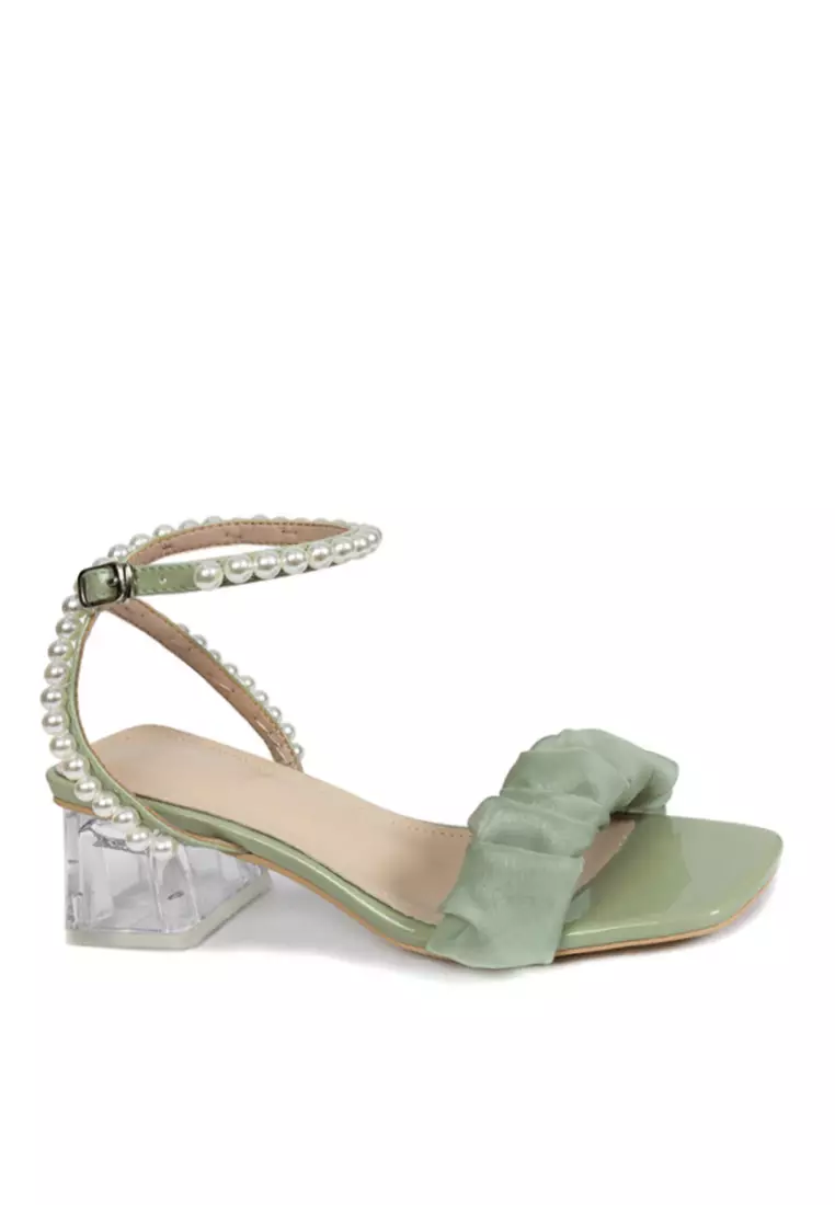 Discount on Twenty Eight Shoes  shoes - SKU: VANSA Ruffled Faux Pearl Strap Mid-heel Sandals VSW-S212