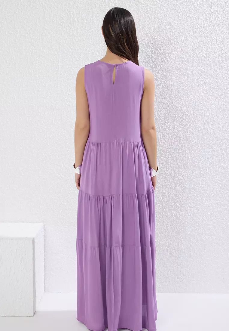 Purple Wide Cut Maxi Sleeveless Woven Dress TWOSS20EL1954