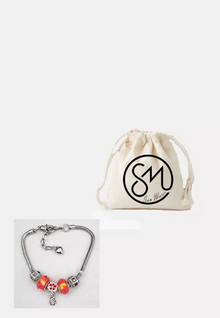 Accessories Wanita Aloha Pomora Charm Bracelet Gelang Wanita Silver & Tutty Fruity Pink