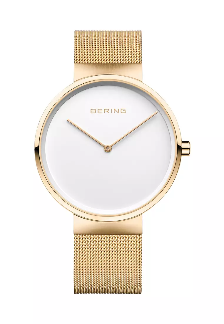 Unisex Gold Steel Mesh Bracelet and White Dial Quartz Watch - 14539-334