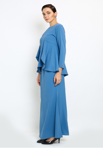 Buy Jane-Kurung Modern style with drape detail from OWLBYND in Blue at Zalora