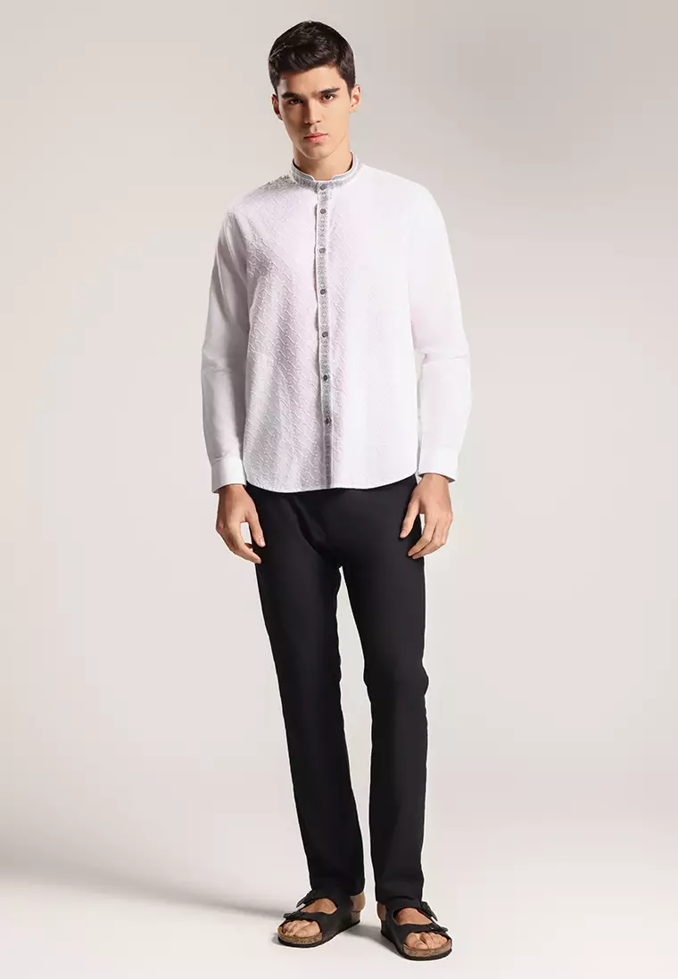 MOC Kemeja Koko Lengan Panjang Pria Arwa - White