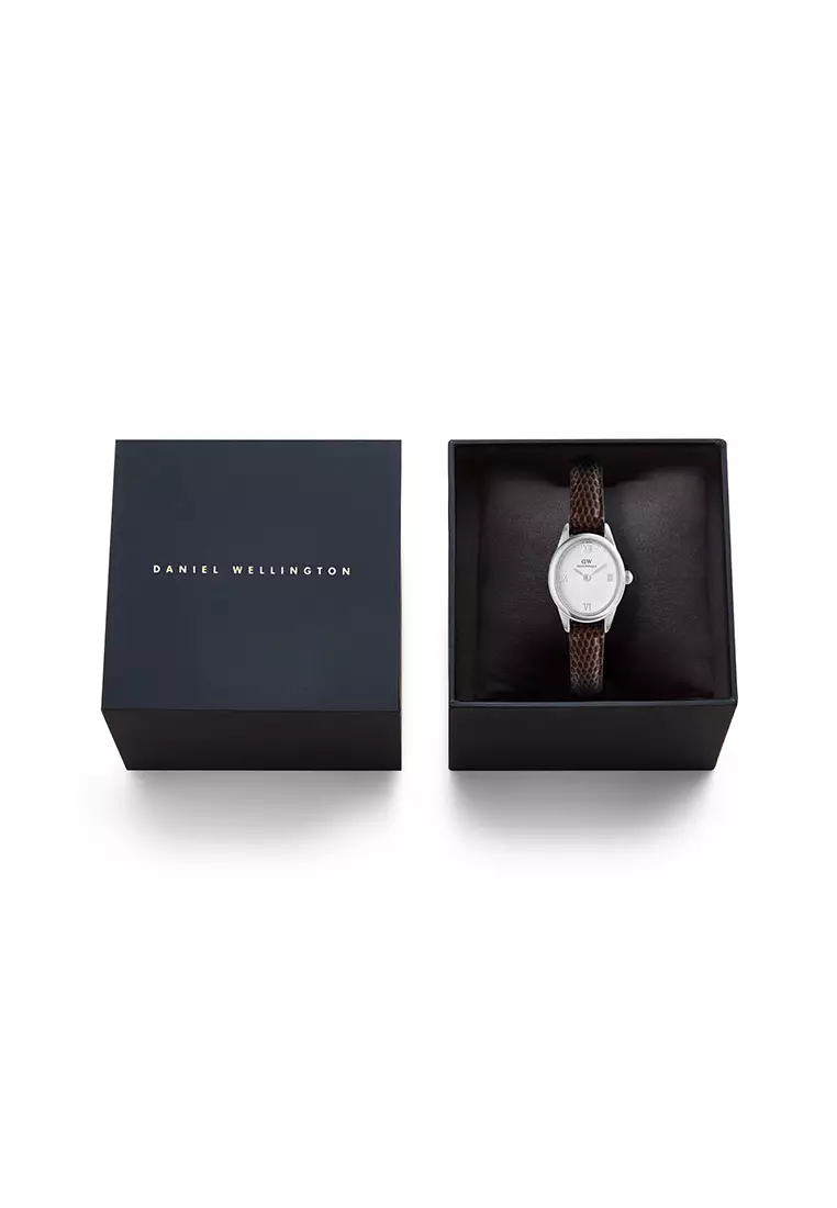 Ophelia Mini Dark Brown Lizard White Guilloché Silver - Women Watch Stainless Steel Leather Strap watch DW Official Authentic Original jam tanggan perempuan DW jam tangan