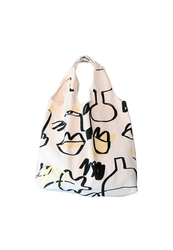 Sunnydaysweety beige Graffiti Shoulder Bag Canvas Eco-friendly Shopping Bag CA072915 4EA8FAC9D77186GS_1