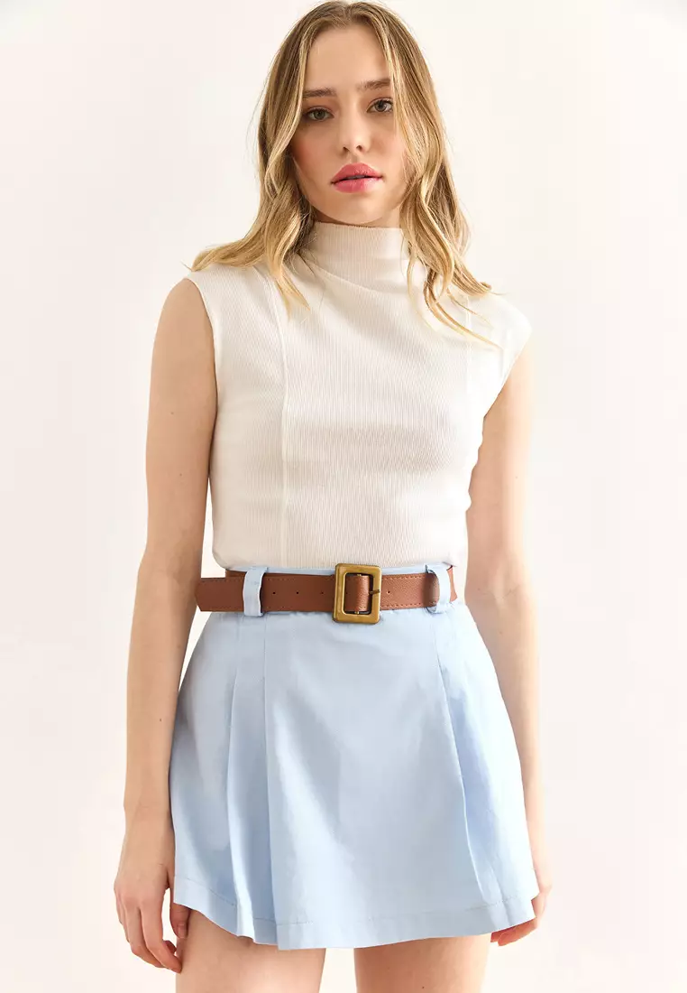 Belted Gabardine Skort