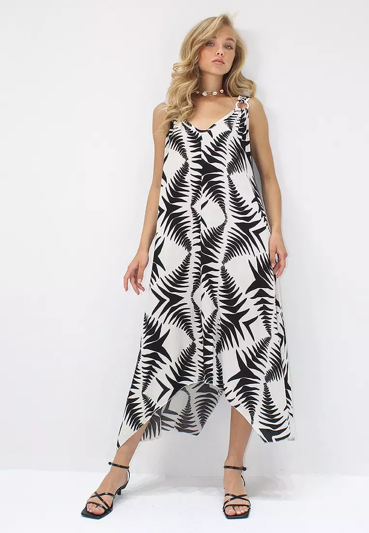Viscose O-Ring Asymmetrical Midi Dress