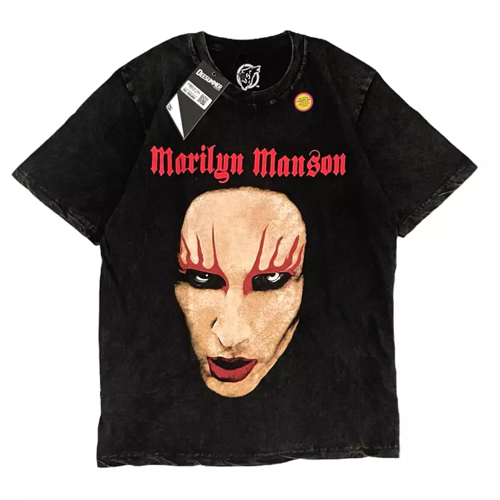 Ossu Tshirt Marilyn Manson Logo Black Washed Premium Soft Cotton