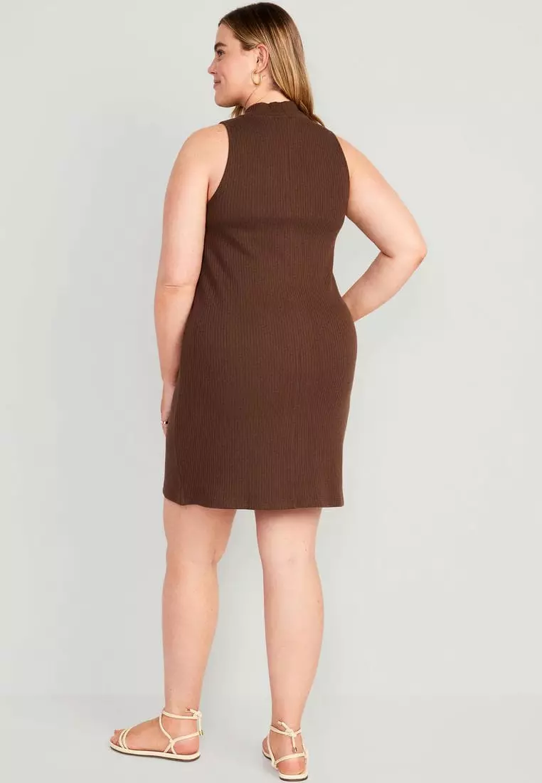 Sleeveless Mock-Neck Rib-Knit Mini Shift Dress for Women