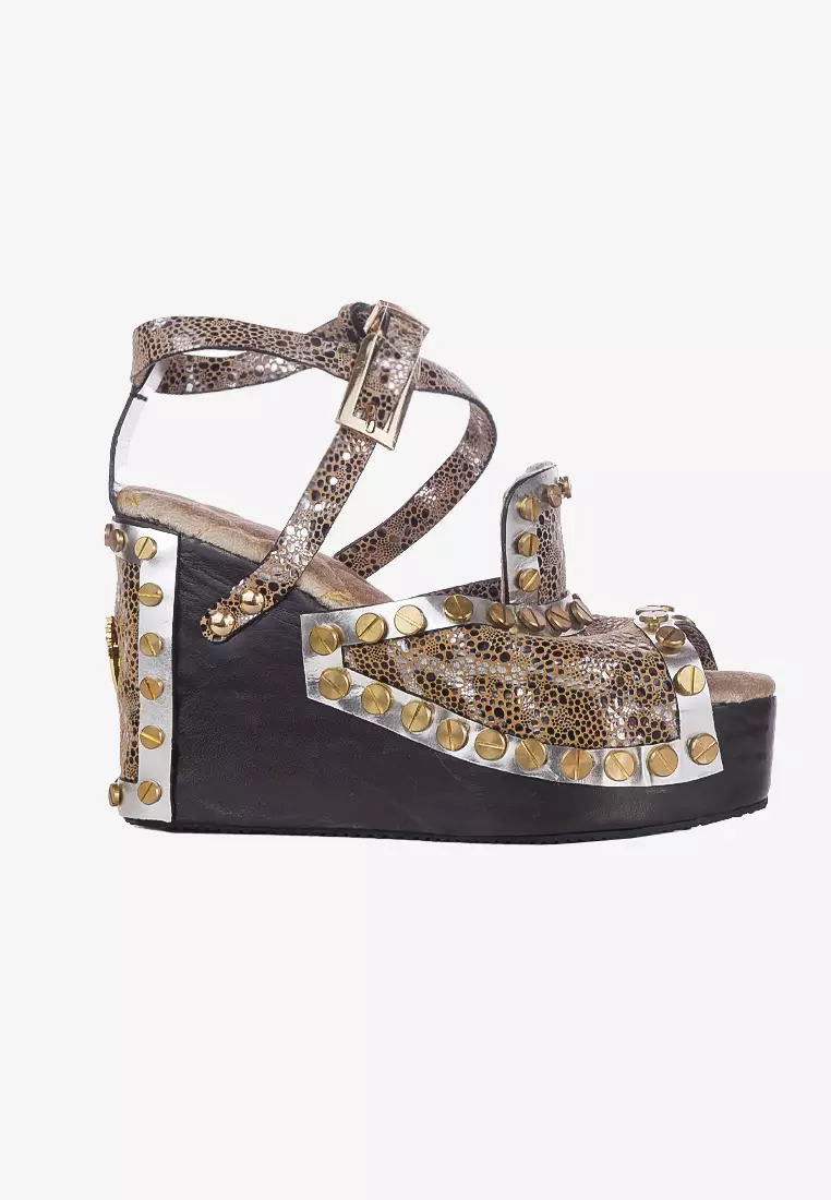 Discount on Csheon  shoes - SKU: Kaiza Studded Wedges Heels Genuine Leather Handcrafted