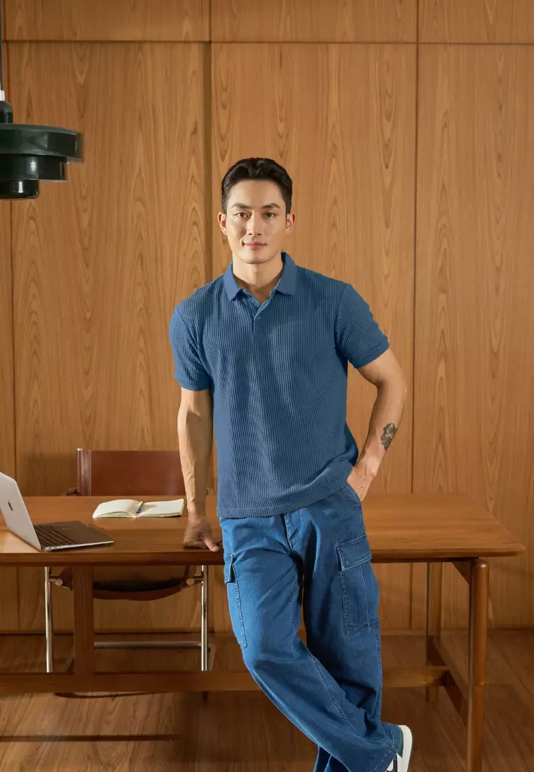 Kale Wale Dusty Blue / Kaos Rajut Pria Lengan Pendek