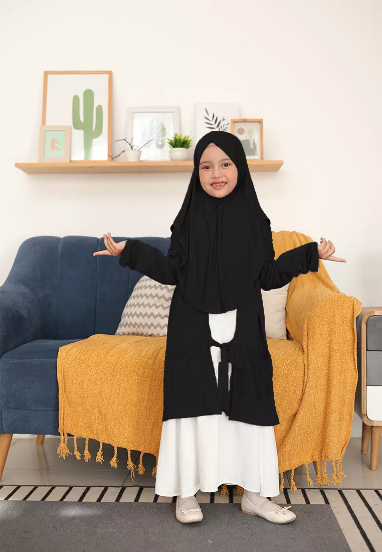 Alifa Bergo Anak | Hijab Instan Anak | Kerudung Instan | Cardigan Outer  - Black