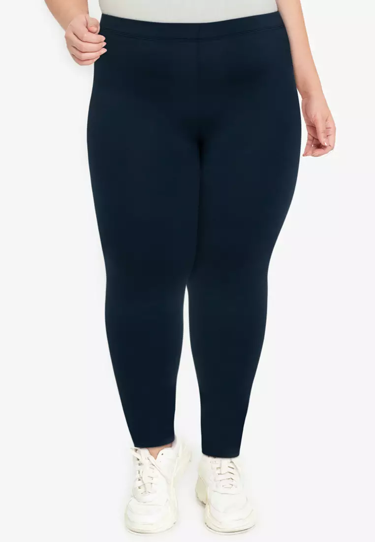Plus Size Solid High Rise Waistband Leggings - Navy