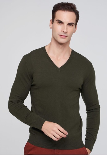 SISLEY green V-neck Knitted Sweater 636E7AAABB7521GS_1