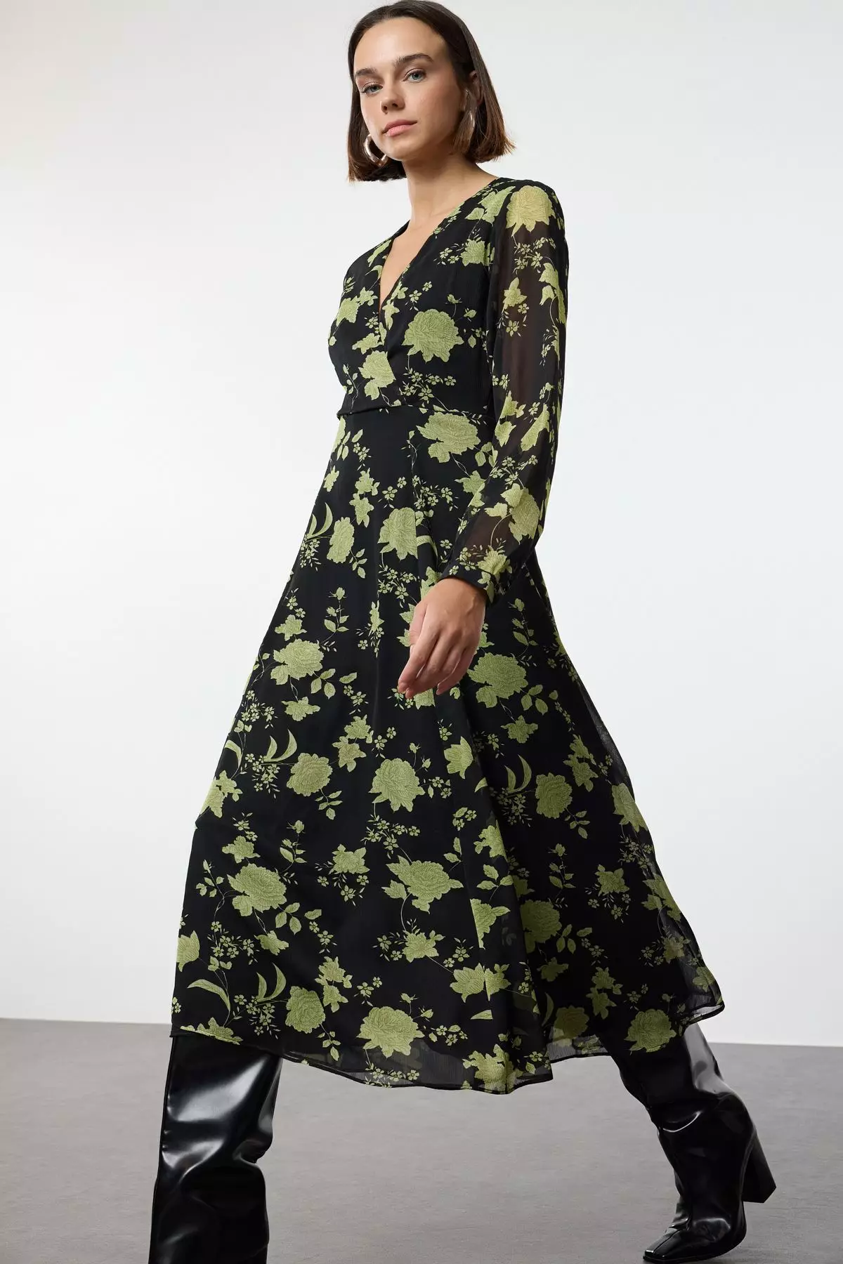 Floral Chiffon Midi Dress