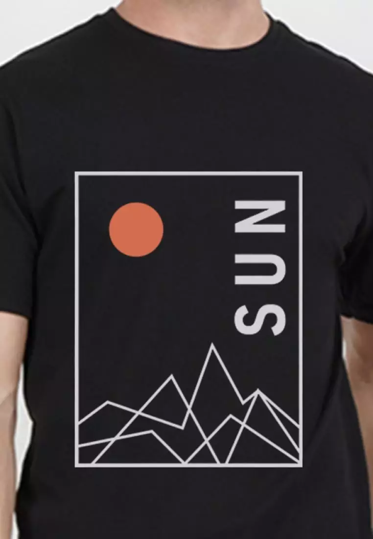 Rising Sun Graphic Black Cotton Short Sleeve Regular Fit Tee