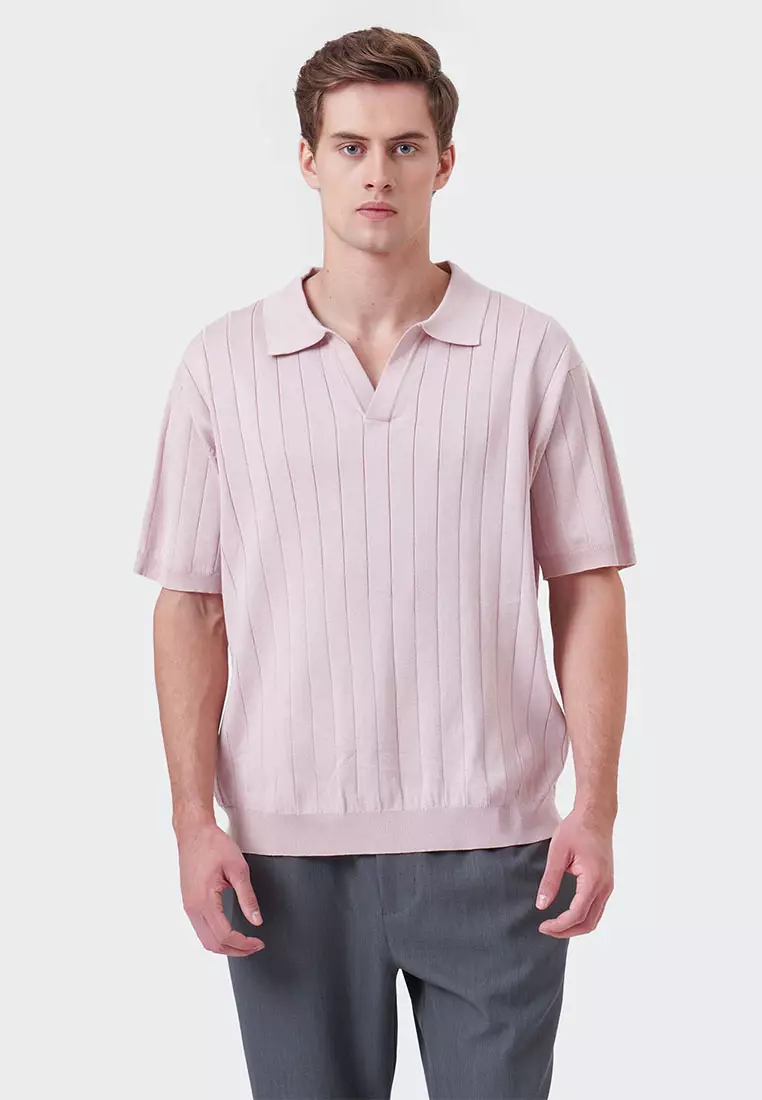 Blush Rib Knit Polo Top