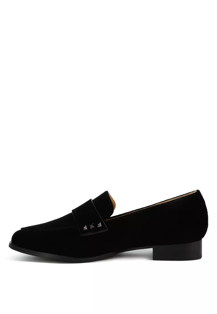 Black Studded Suede Loafers
