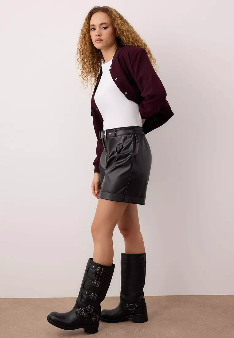 Black Belted Leather Shorts & Bermuda