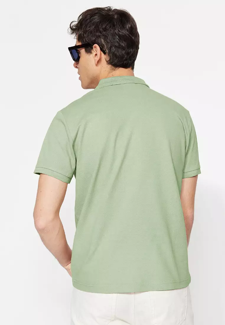 Mint Stripe Slim Fit Polo Neck T-Shirt - 100% Cotton Tmnss20Po0009