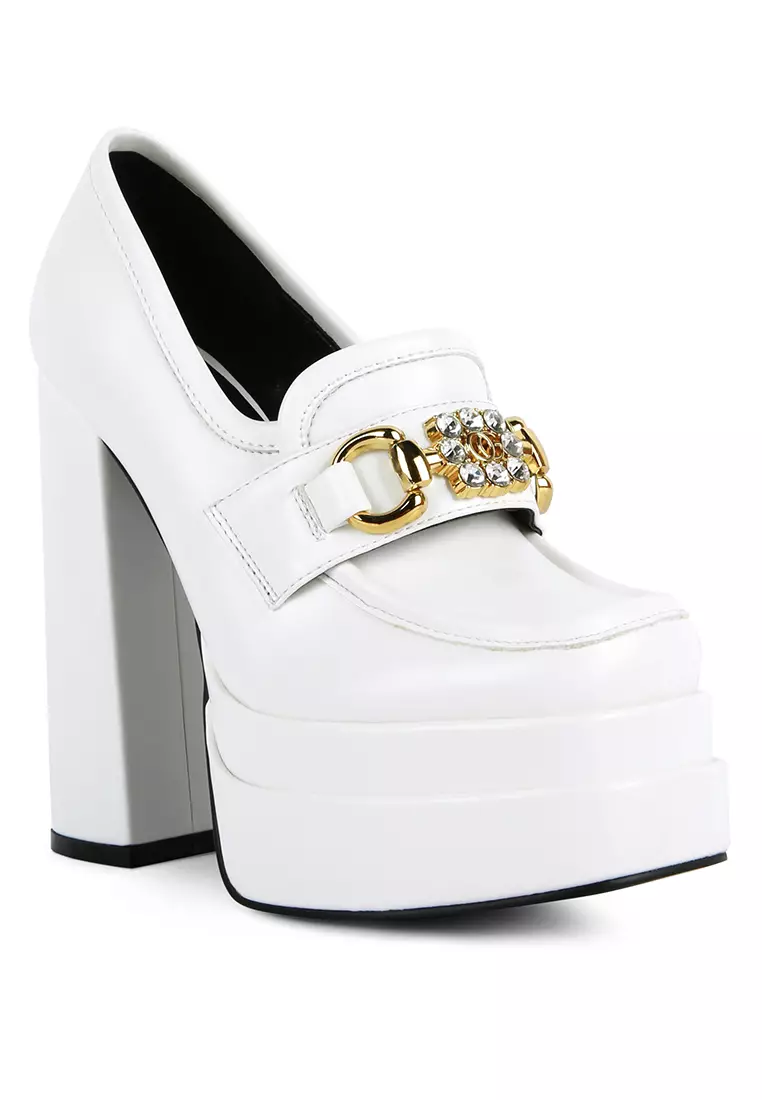 Buy London Rag White Embellished High Platform Loafers 2024 Online ...