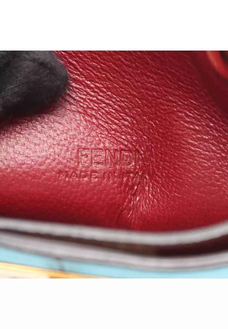 Pre-Loved Fendi phone pouch Shoulder bag leather Light blue