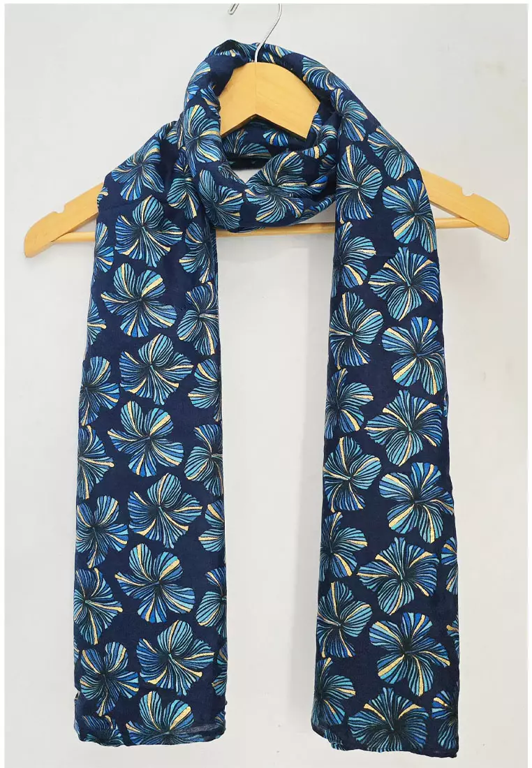 Aksesoris Wanita Orchid Gold Dust Embellish Syal Wanita Prada Viscose Pashmina Shawl Navy & Gold