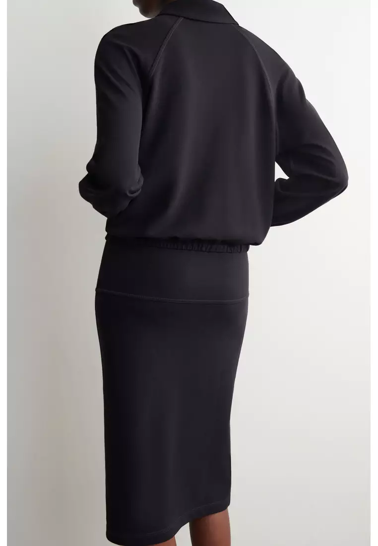 DRAWSTRING JERSEY STRAIGHT MIDI SKIRT