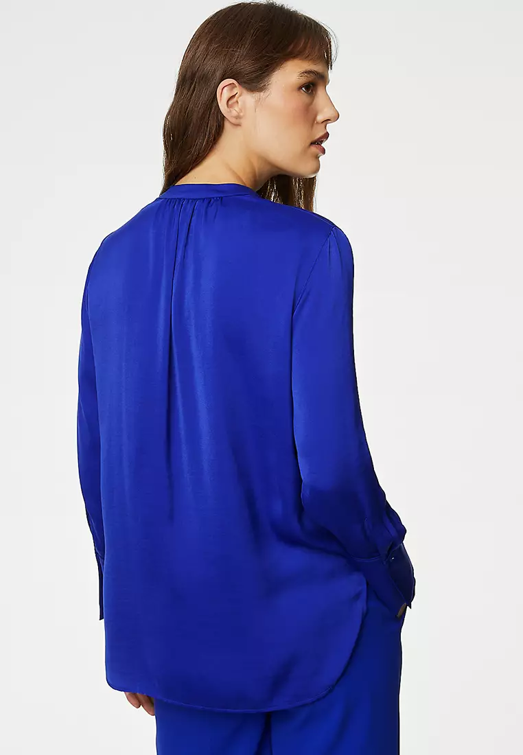 Satin V-Neck Popover Blouse