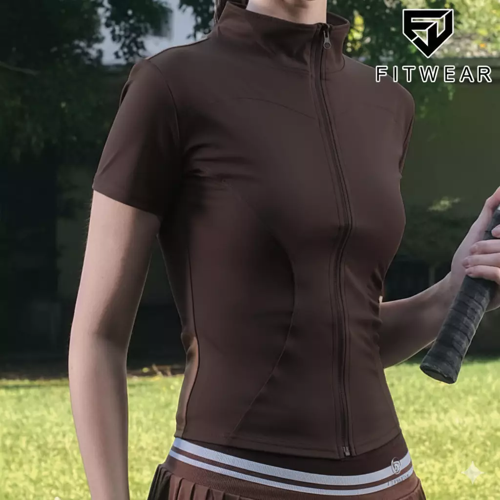 Fitwear Jaket Olahraga Padel Tenis Wanita NAOMI SLIMFIT SHORTSLEEVE - MAHOGANY