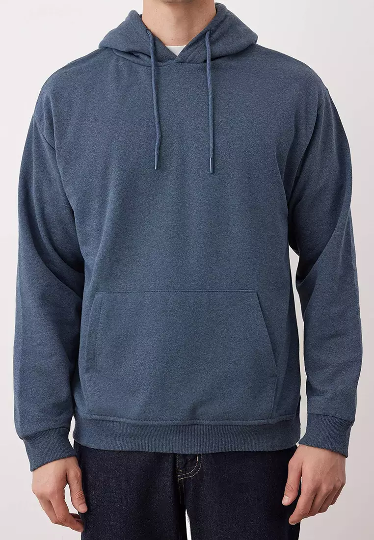 Indigo Oversize/Wide Cut Hooded Fleece/Warm Sweatshirt