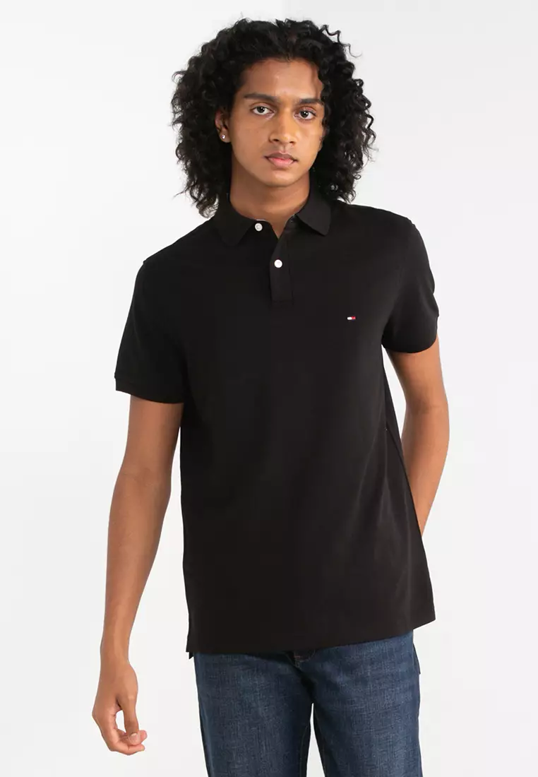 Tommy Hilfiger Mens Classic Fit Interlock Polo Shirt (Small, Black)