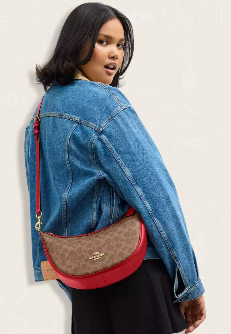 Coach Aria Shoulder Bag In Signature Canvas Tan Carnation