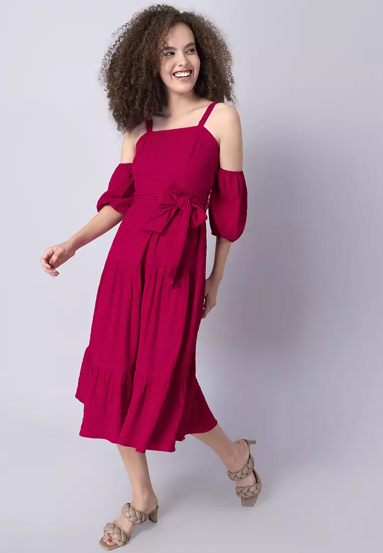 Pink Strappy Cold Shoulder Midi Dress