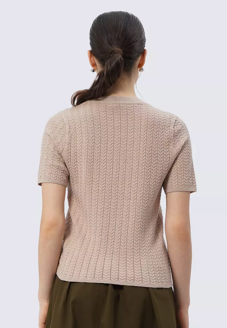 Round Neck Short Sleeve Knit Top TAUPE