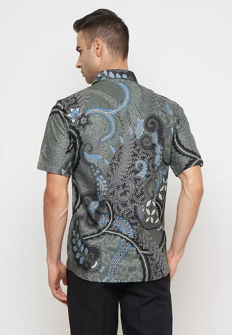 Slimfit Rayana Olive Kemeja Batik Pria Lengan Pendek