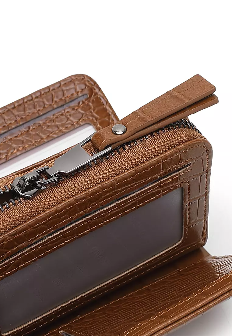 Women's Croc Wallet with Coin Compartment (短錢包) - 棕色