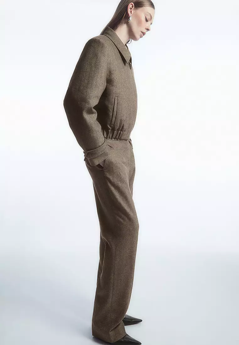 Straight-Leg Wool-Herringbone Trousers