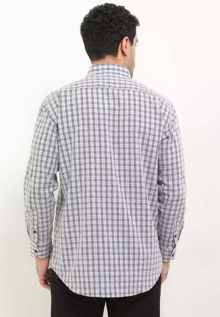 Kemeja Lengan Panjang Guy Laroche Check Heizlo - Black Cotton