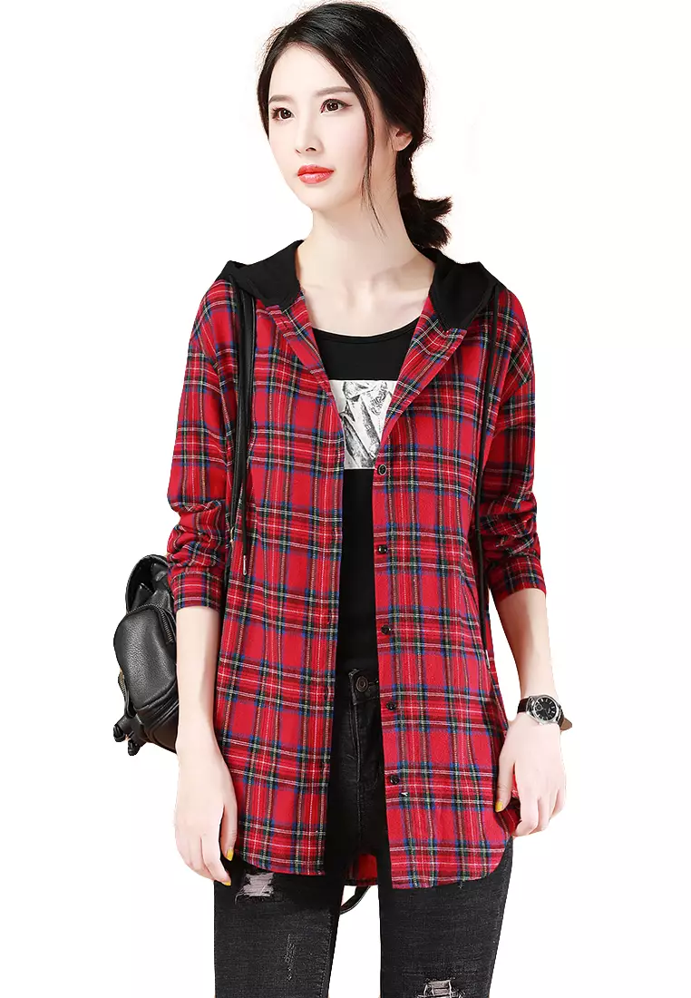 Buy A IN GIRLS Fashion Checkered Hooded Casual Jacket 2024 Online