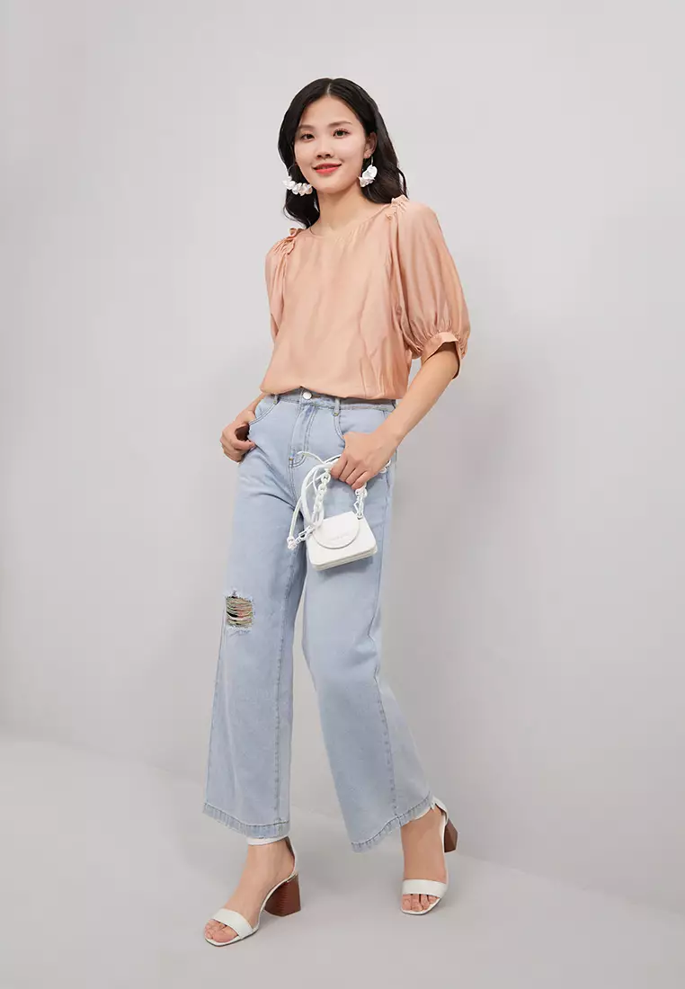 Puff Sleeve Back Button Up Blouse