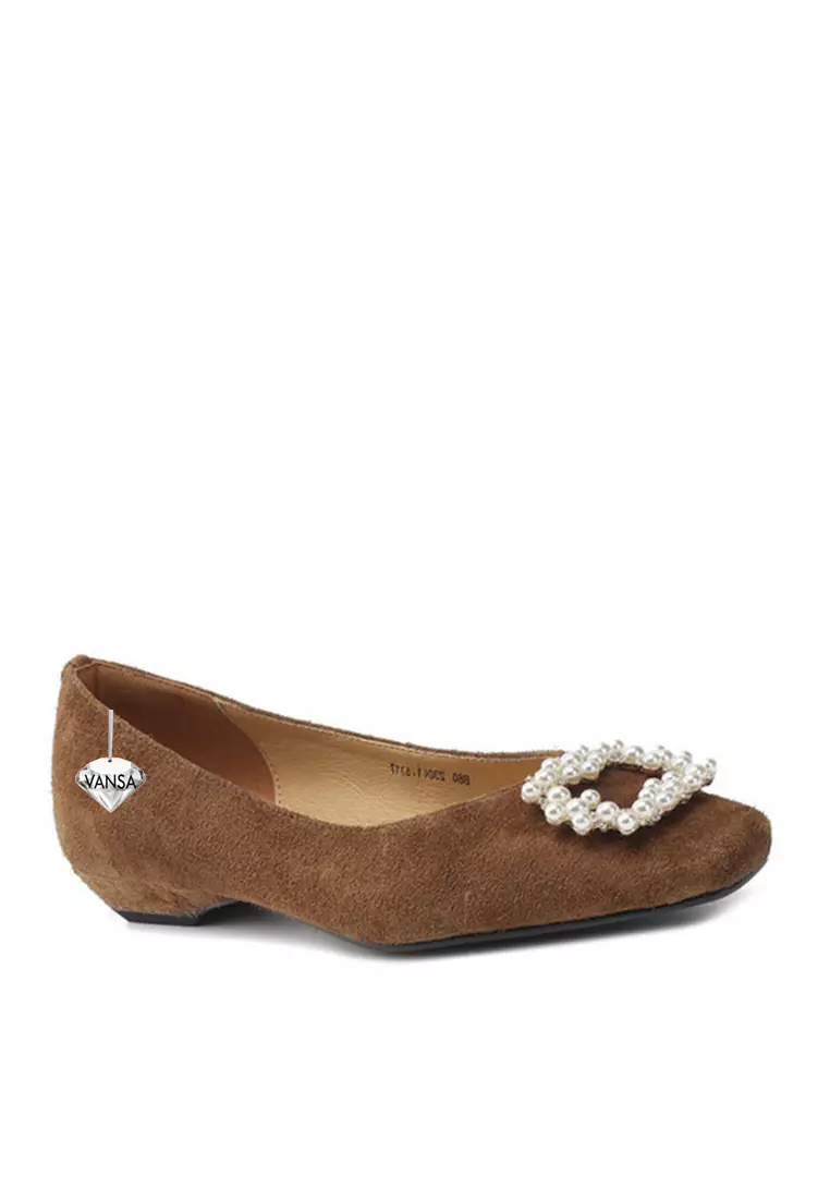 Discount on Twenty Eight Shoes  shoes - SKU: VANSA Kidsuede Imitation Pearl Flats VSW-F-9133